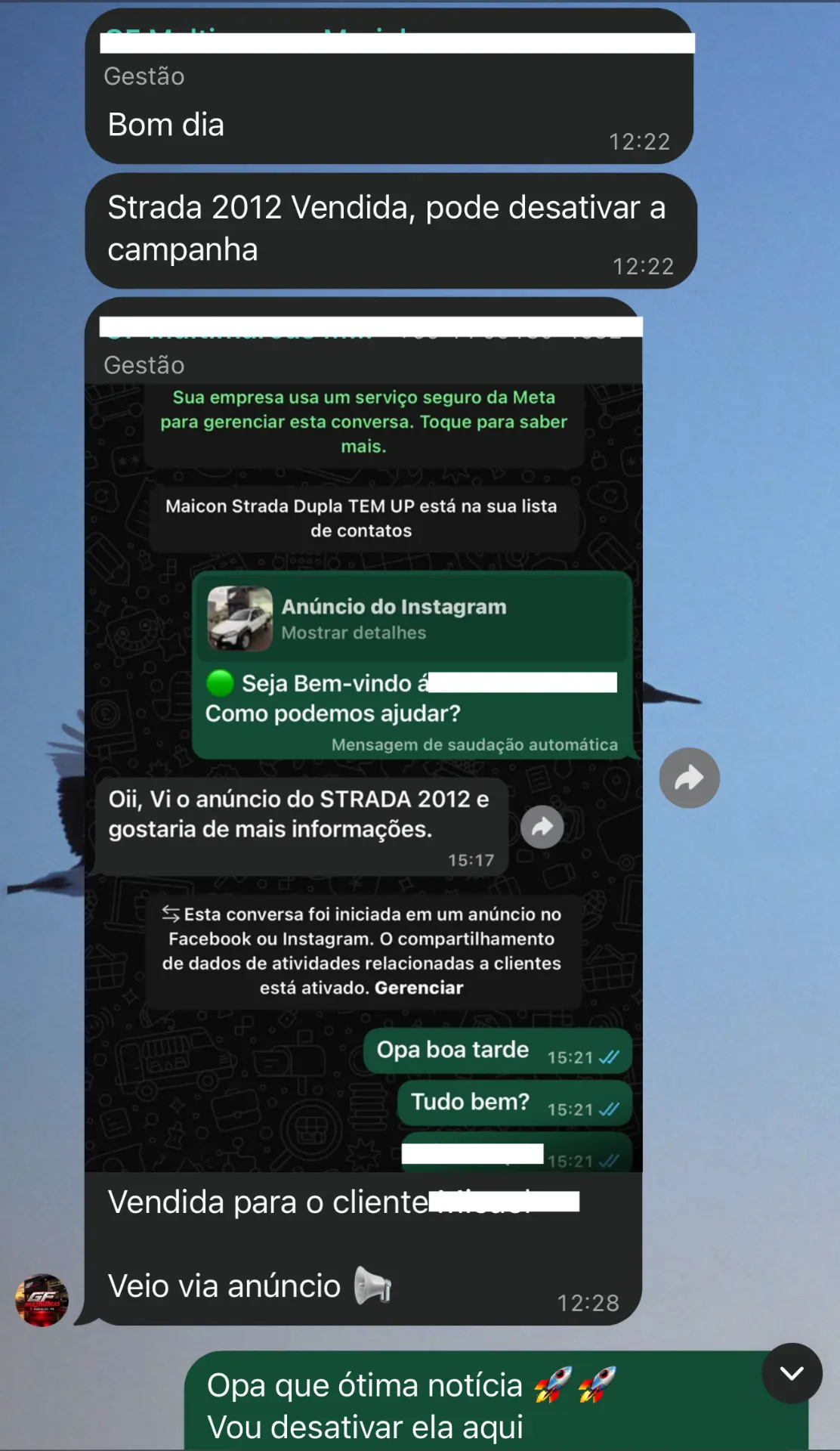 Venda de veículo a partir de anúncio no Instagram