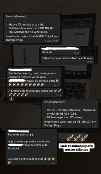 Relatos de vendas e contatos pelo WhatsApp